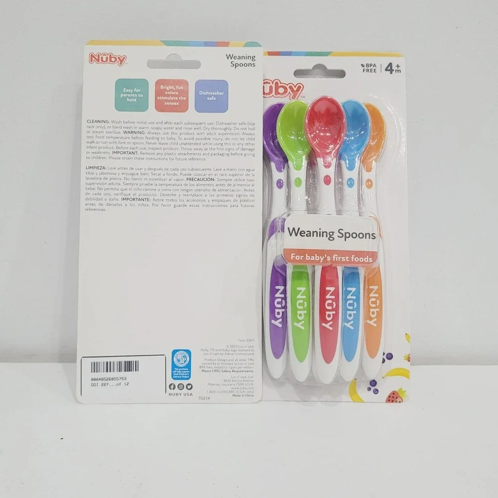 Nuby‎ BPA-Free Baby Weaning Spoons 12pk – Long Handle, Colorful, Easy Hold